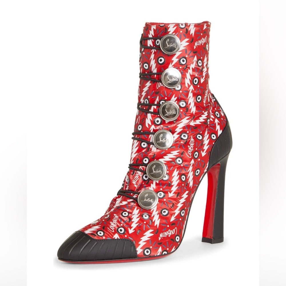 CHRISTIAN LOUBOUTIN DOUDOUNE Multicolor Fabric Booties 6/36 Mint